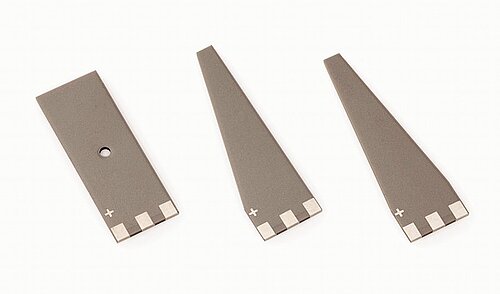 Figure 8. Piezo bender actuators with variable contours: flexibility geometries maintaining the full ceramic encapsulation while requiring very low operating voltages of only +/-30V (Image: PI Ceramic)